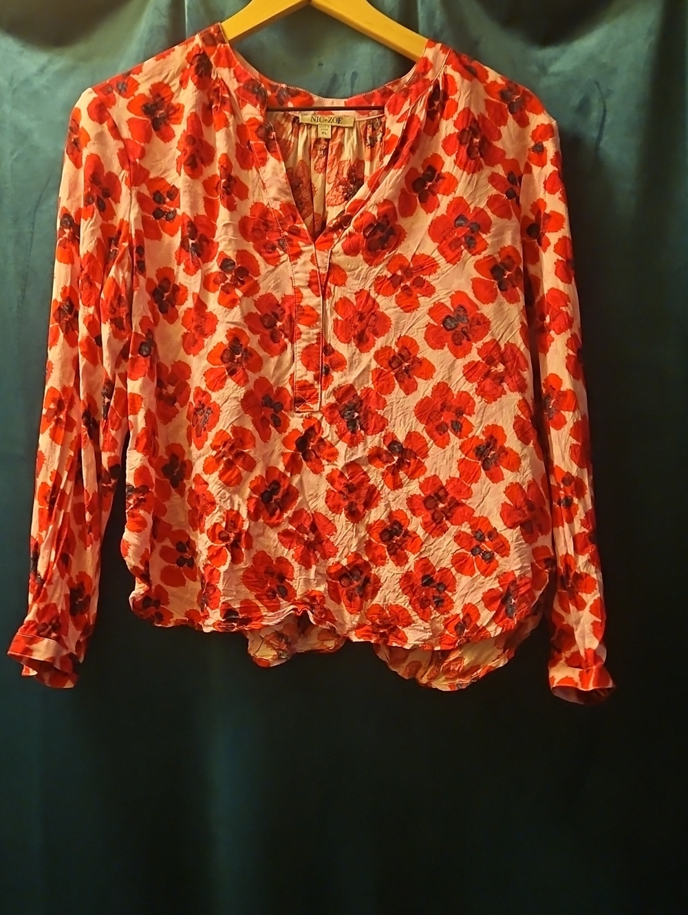 NIC+ZOE Red Orange Watercolor Floral Split-Neck
